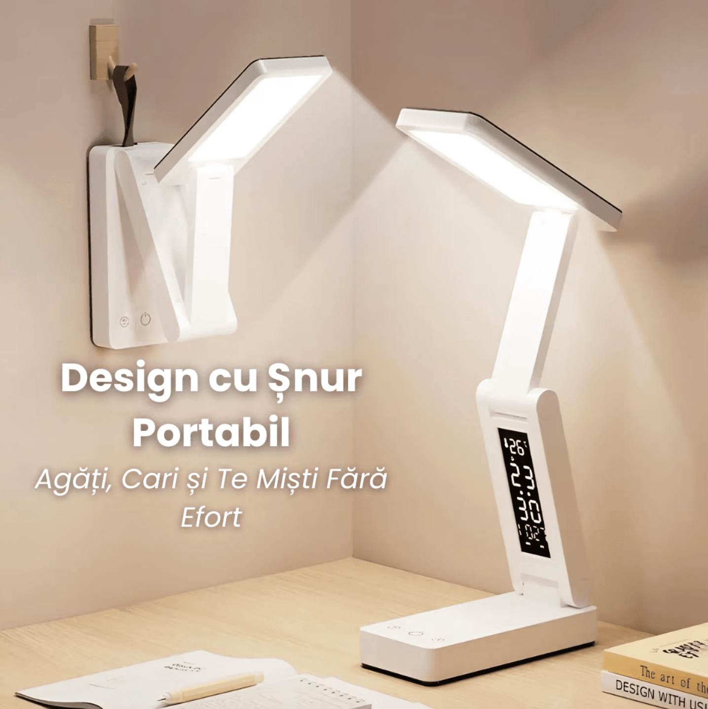 Lampa LED Birou, Cu Acumulator 12000mAh, Power Bank, Incarcare In 45 De Minute, Ceas Digital, Termometru, Afisaj Data, Pliabila, Portabila, HHERESSY® – Alb - miniatura 5