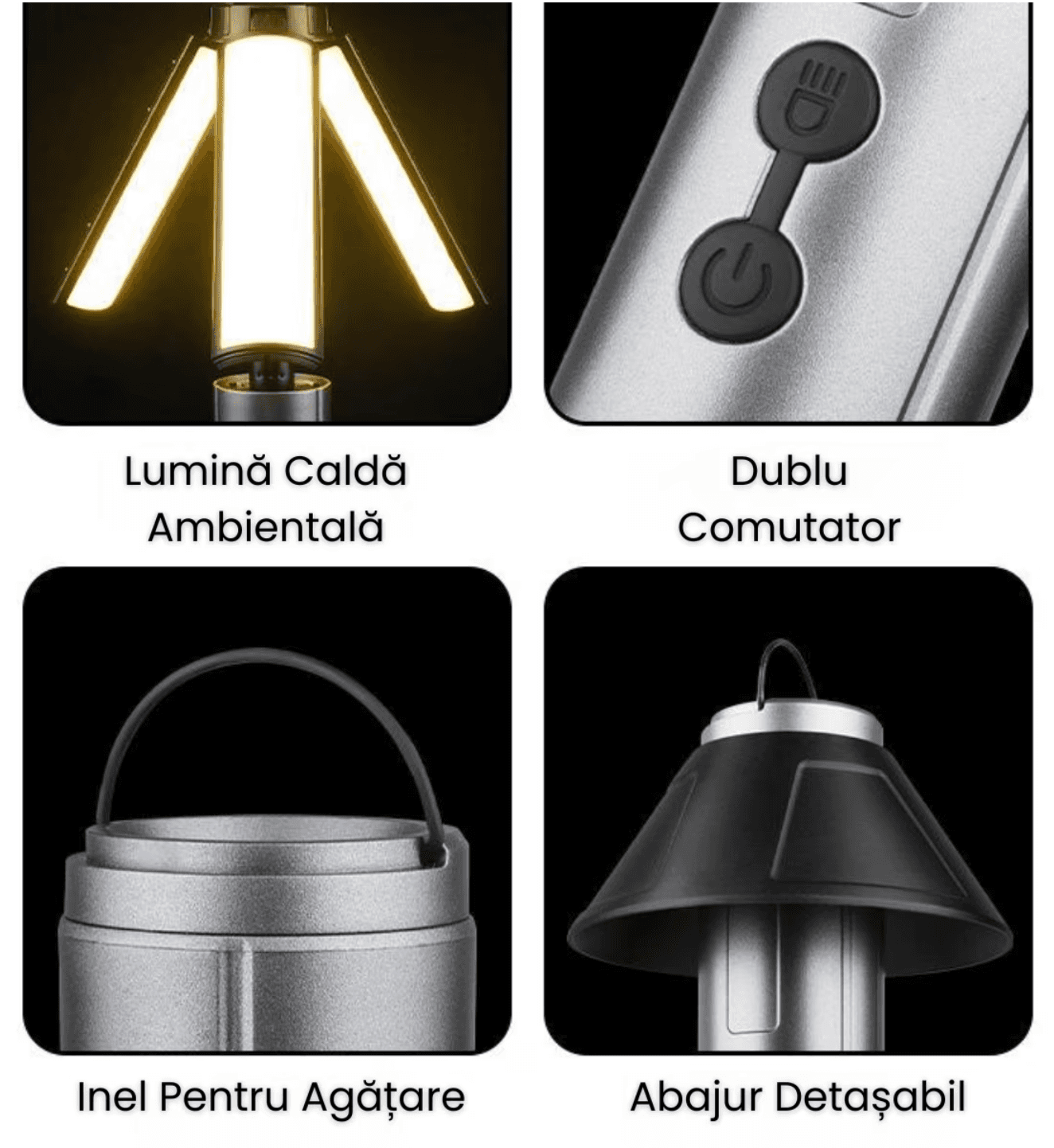 Lanterna Multifunctionala 4 In 1 Cu Lumina Calda Si Alb Intens (Laser-Like), 3 Moduri Iluminare, Power Bank 4500mAh, Incarcare Rapida Type-C, Impermeabila, Lampa Pliabila Portabila, HHERESSY, Gri - miniatura 2