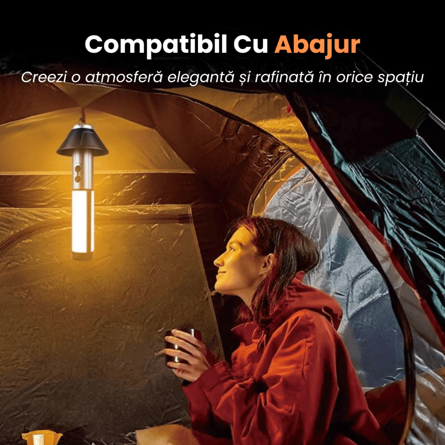 Lanterna Multifunctionala 4 In 1 Cu Lumina Calda Si Alb Intens (Laser-Like), 3 Moduri Iluminare, Power Bank 4500mAh, Incarcare Rapida Type-C, Impermeabila, Lampa Pliabila Portabila, HHERESSY, Gri - miniatura 6